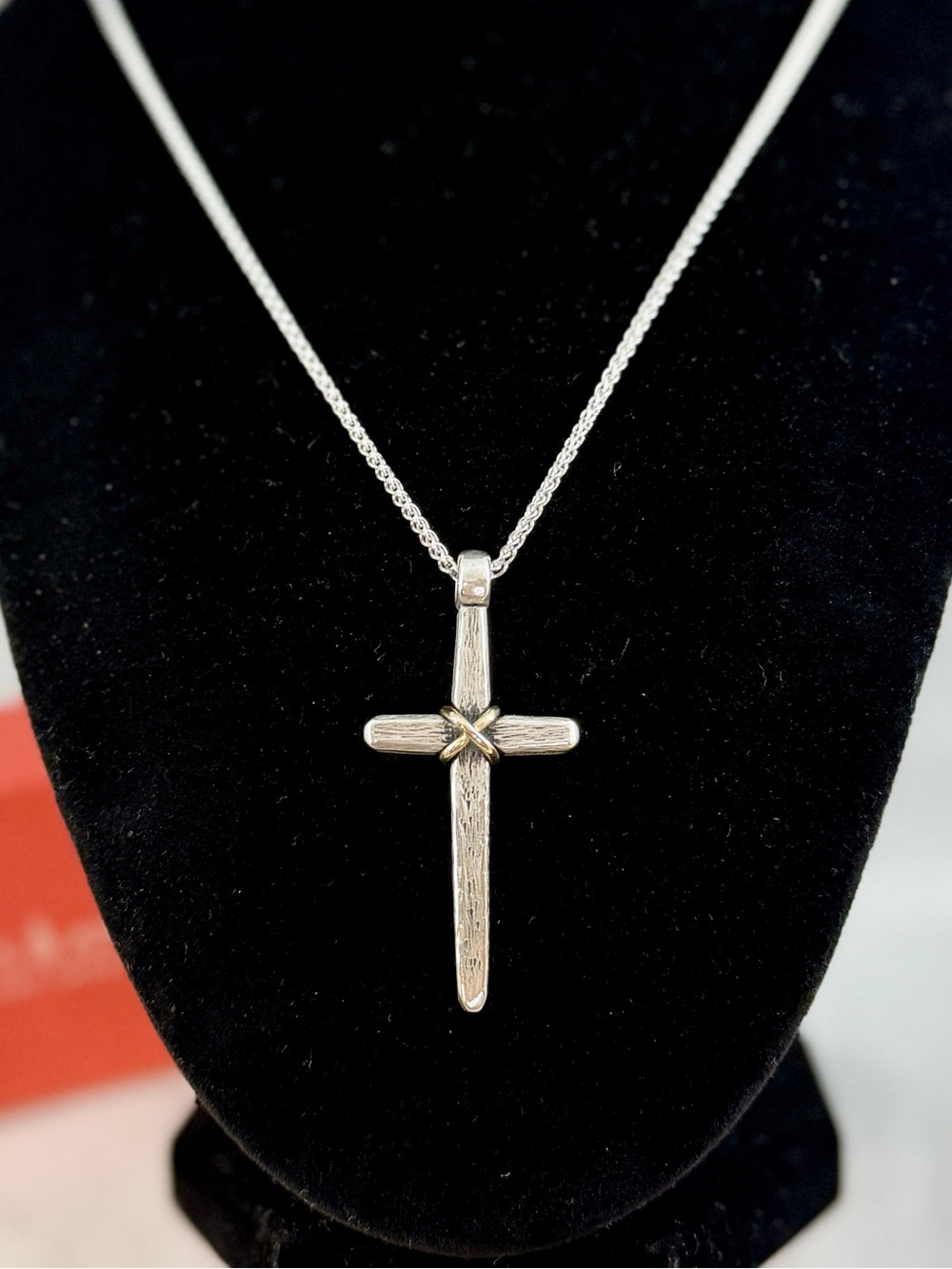 JAMES AVERY Sterling 14K Gold Rugged Forged Cross Pendant Necklace RETIRED RARE